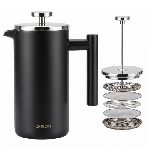 Image of AXEON French Press Coffee Maker - 750ml | 304 Stainless Steel Plunger | 4-Layer Filtration for Grit-Free Brew | Heat Retention, Rust-Free, Portable Coffee Maker for Home, Travel & Office (Black)