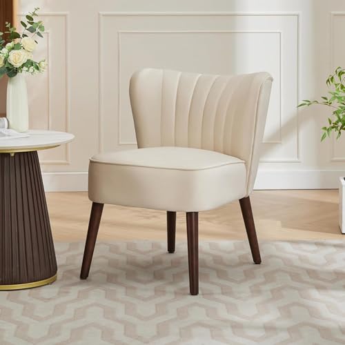 Modern Velvet Accent Chair – Armless Design, 300lbs Capacity with Wooden Legs for Living Room, Bedroom & Office (Beige) by Garvee - Used condition - CA$130.34