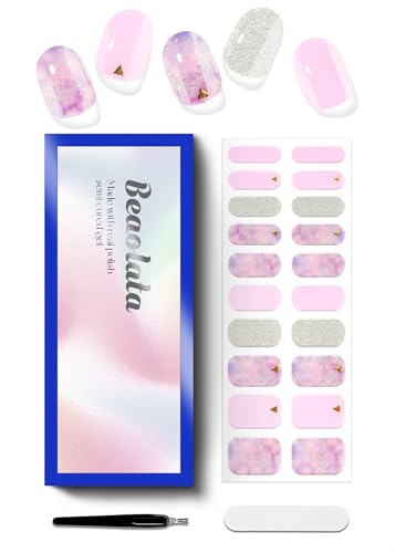 Beaolata Semi Cured Gel Nail Strips - UV Light Gel Nail Stickers - 20 Long Lasting Salon Quality Wraps (Twilight Glimmer Purple)