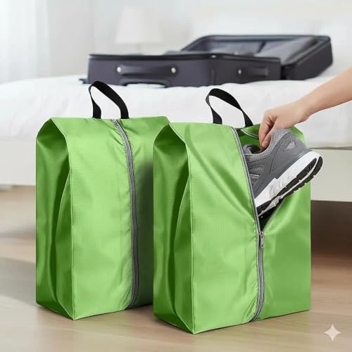 2 Pack Travel Shoe Bags Waterproof Portable Packing Essentials Suitable for Both Men and Women Extra Large Zipper Storage Green4