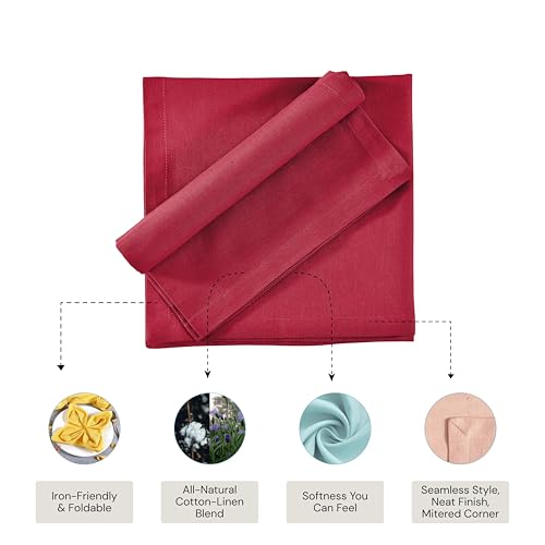 Image of FINGERCRAFT Table Napkins 18x18 Inches Set of 12 Cotton Linen Blend Fabric Dinner Cloth Napkins Washable and Reusable, Good Absorbency for Home, Parties, Hotels (Tango Red)