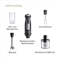 Braun MultiQuick 5 Pro MQ55236M, Stabmixer mit 25 Geschwindigkeiten, EasyClick Plus System für Zubehör, 1000W, Schwarz inkl. Schneebesen, Zerkleinerer (500 ml) & Mix- und Messbecher (600 ml) – Ansicht 8