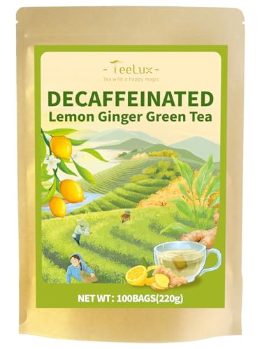 Image of TeeLux Decaf Lemon Ginger Green Tea Bags, Refreshing & Smooth Taste, 100ct
