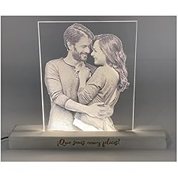 Lamparas Personalizadas Lámpara Personalizada con tu Foto | Foto Central | Luz LED Incluida + Interruptor Táctil | Soporte de Madera Grabado | Ideal para Regalar a tus Amigos, Pareja y Familiares