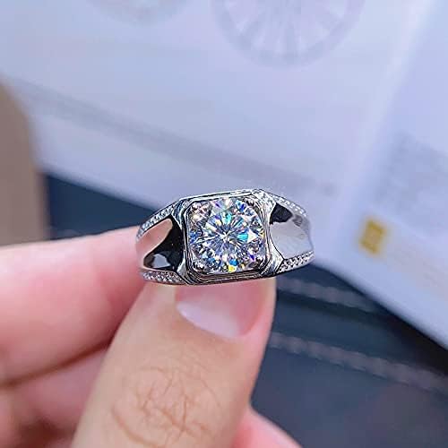 Shiny Full Diamond Ring 2Carat Round Cut Cubic Zirconia Promise Ring Wedding Ring for Men Silver Ring CZ Cocktail Ring Eternity 950 Platinum Simulate Moissanite Ring Adjustable Ring 031 - Image 7