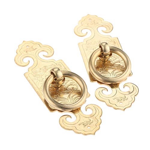 Vintage Brass Ring Pulls, Yetaha 2PCS 10cm/3.94" Cabinet Handles Classical Chinese Style Furniture Hardware for Drawer Dresser Closet Wardrobe Cupboard Kitchen Bedroom Decoration, with Screws