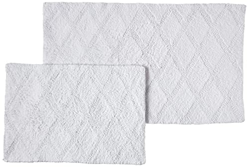 Vera Wang | Tufted Diamond Collection | Soft and Absorbent, Plush Reversible Bath Rug Set, Modern Designer Style for Bathroom DÃ©cor, 2-Piece, White,USHS6D1117231