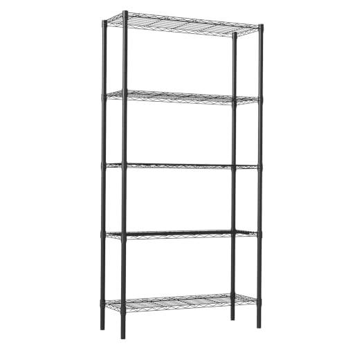Image of 5-Tier Adjustable Garage Shelving Black Unit Heavy-Duty Metal Storage Rack