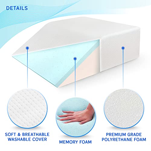 Leg Elevation Pillow With Memory Foam Top - Elevated Leg Rest Pillow For Circulation, Swelling, Knee Pain Relief - Wedge Pillow For Legs, Sleeping, Reading, Relaxing - Washable Cover (8 Inch) #TOP3