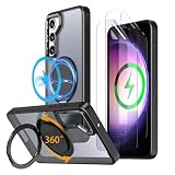 HCXLYP Samsung Galaxy S23 ケース MagSafe対応 多機能360度回転スタンド 縦横両対応 リング N52マグネット搭載 ワイヤレス充電対応 米軍MIL規格 耐衝撃性 ギャラクシーS23 ケース アジャスタブルスタンド 6.1インチ ブラック