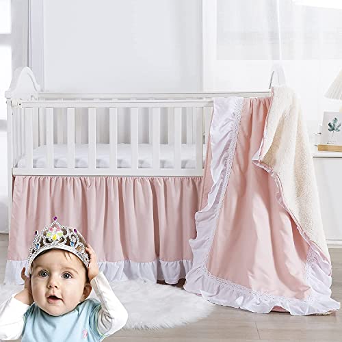 Brandream Baby Nursery Bedding For Girls Pink Princess Crib Bedding Elegant Ruffle Blanket Set 5 Piece, Pink White #TOP1