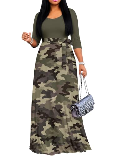 Image of PinkPatty Women's Plus Size V Neck 3 /4 Sleeve Boho Maxi Dress with Pockets