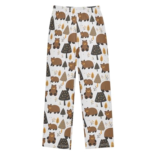 ALAZA Cute Bear Pine Trees Pajamas Bottoms with Pockets Comfy Pjs Sleepwear Elastic Waistband Pajamas Pants Lounge Pants for 6-14 Years