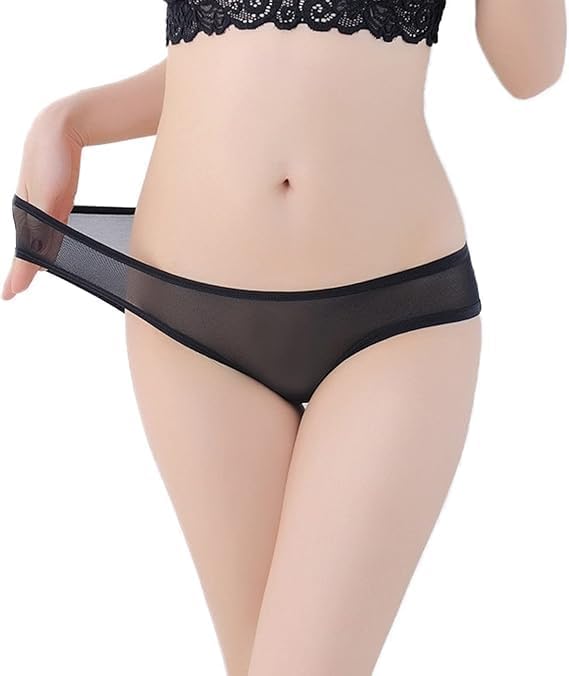 Women's Transparent Sheer Mesh Bikini Panty | Low Rise Stretch Briefs | Soft Lightweight Breathable Lingerie & Everyday Innerwear | Pack of 1 | Black/White-picture-38
