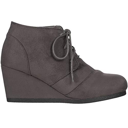 ILLUDE Women's Round Toe Lace Up Wedge Heels Suede Ankle Boots Booties2