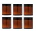 Premium Vials, 8 Oz AMBER Glass Jar Straight Sided with Black Lid - Pack of 6 (8 OZ, Amber)