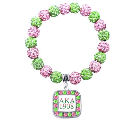 Image of Graduation Sorority Bracelet Pink and Green Bead Bracelet Alpha.K.A Greek Paraphernalia Sorority Jewelry