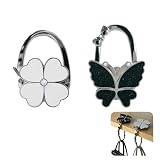 XVFXVF 2PCS Foldable Handbag Hanger Butterfly and Four Leaf Clover Design Purse Hook for Table Hangs Almost...
