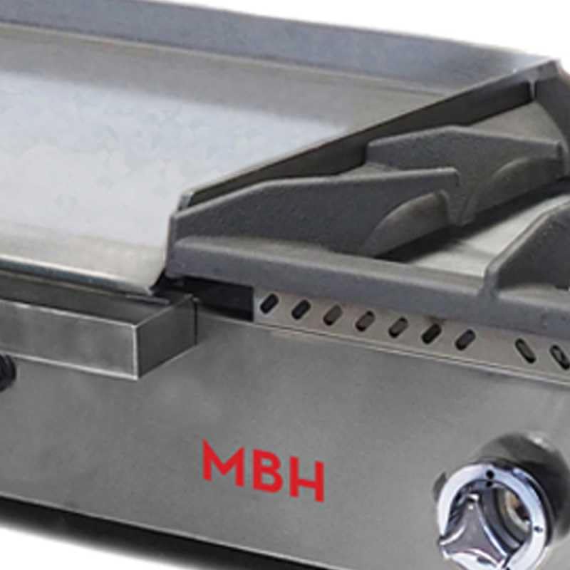 MBH - Plancha a gas industrial 600x400 mm con fogón para hostelería. Fry Top de acero laminado para cocina profesional de bar y restaurante.
