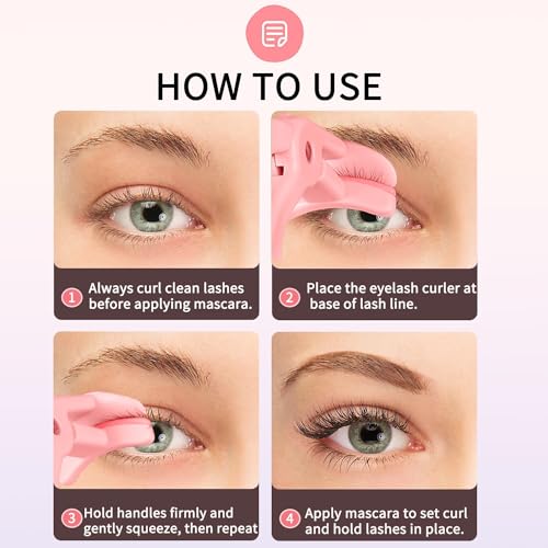 Eyelash Curlers, Plastic Eyelash Curler with Silicone Refill Pads Premium Cute Small Eye Lash Curler for No Pinching or Pulling Lash Curler for Women Girls Eye Makeup Tool, Pink - Thumbnail 4