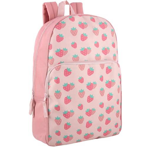 Trail maker Fun School Backpack for Elementary Middle School Girls and Boys | 17 Inch Printed Backpacks for School Kids, Travel (Sweet Strawberries)