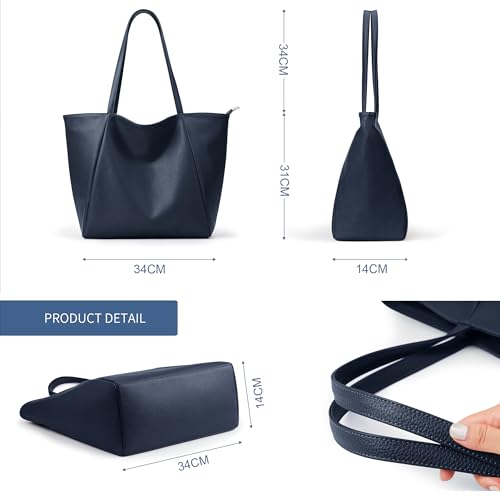 Image of KALIDI Large Tote Bag Vegan Leather Casual Zipper Work Bag Weekender Hobo for Women 16L Oversize Shoulder Travel Purse