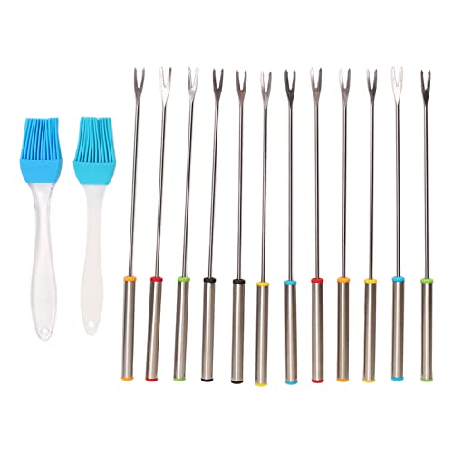 Juego de 12 tenedores de fondue de acero inoxidable de 24 cm, tenedores para fondue de queso, palos de smores con mango resistente al calor para queso, asados, malvaviscos, frutas de postre
