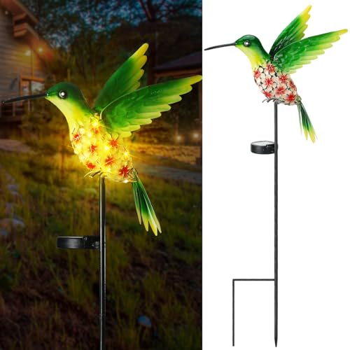 VIHOSE Garden Hummingbird Solar Lights Decor, Cardinal Solar Stake Lights for Outdoor Yard, Metal...