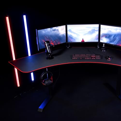 Image of Arozzi Arena Angelo L Shaped GamingDesk, PC GamingDesk L Shape, Height Adjustable L Shaped Standing Desk for Home Office, with Full Coverage Mouse Pad (Black)
