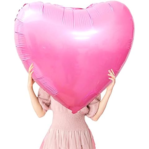 8 Pcs 36 Inch Huge Red Heart Balloons, Romantic Large Heart Foil Balloons Valentine's Day Balloons for Wedding Engagement Anniversary Party Favor Decorations (Pink) Cover