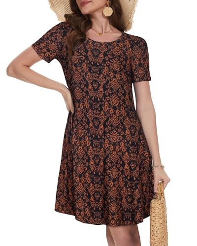 Image of Summer Dresses for Women Casual Tshirt Short Sleeve Floral Sundress Beach Cover Ups with Pockets 2026
