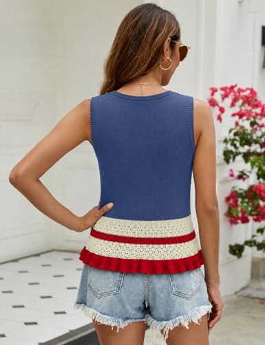 Image of VIMPUNEC Womens Crochet Crop Tank Tops Sleeveless Knit Sweater Vest Ruffle Hem Summer Top