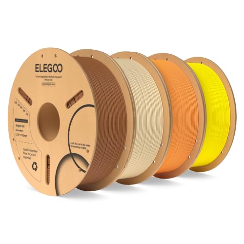 Image of ELEGOO PLA 3D Printer Filament 1.75mm Bundle 4KG, Dimensional Accuracy + /- 0.02mm 4 Pack 1kg Spool(2.2lbs) Fits for Most FDM 3D Printers(Brown /Beige /Orange /Yellow)