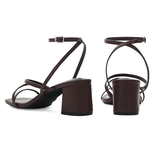Image of Shoe'N Tale Strappy Heels for Women Low Chunky Block Heel Dress Shoes Square Open Toe Ankle Strap Heeled Sandals