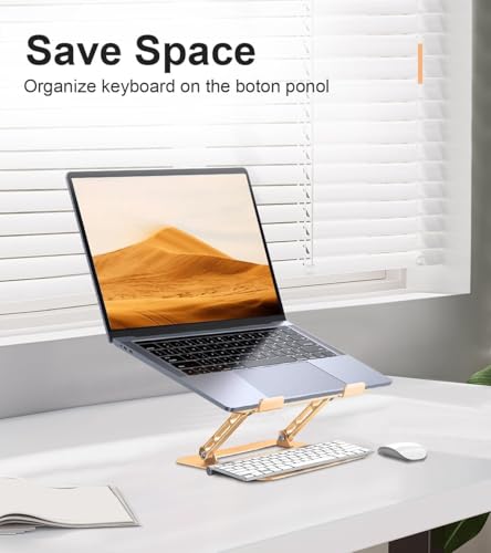 Image of Aoviho Adjustable Laptop Stand for Desk,Portable Laptop Stand Holder and Riser,Foldable Aluminum Notebook Computer Stands for MacBook Air Pro HP Lenovo Dell Samsung Chromebook, 10-15.6 inch, Gold