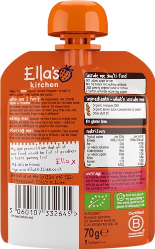 Ella's Kitchen Organic Mangoes Pouch 4+ Months, 70g