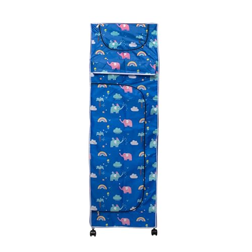 Image of HYSEYY Baby Wardrobe Plastic Kids Storage Rack with Fabric Cover & Wheels | 6-Tier Plastic Shelves Organizer | Toy, Book & Clothes Storage Cabinet for Kids Room (Elephant Pattern)