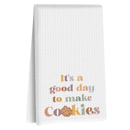 Image of Baking Gifts Kitchen Towels 24x14 Inch, Gifts for Bakers Cookie Lovers Cooks Reusable Dish Towels for Kitchen Baking Decor, Waffle Weave Absorbent Hand Towel, It's a Good Day to Make Cookies