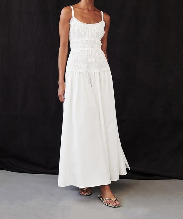 Womens Summer Spaghetti Strap Maxi Dress Scoop Neck Ruched Flowy Long Dresses Casual Sleeveless Cotton Sundress - Image 4