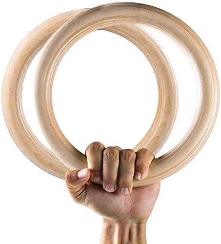 Mayyou - Anillos de gimnasia de madera con correas ajustables resistentes para gimnasio, entrenamiento de cruz, entrenamiento de fuerza, dominadas y salsas, 2CS108KRU14636NRIP9Y, Sin cincha.