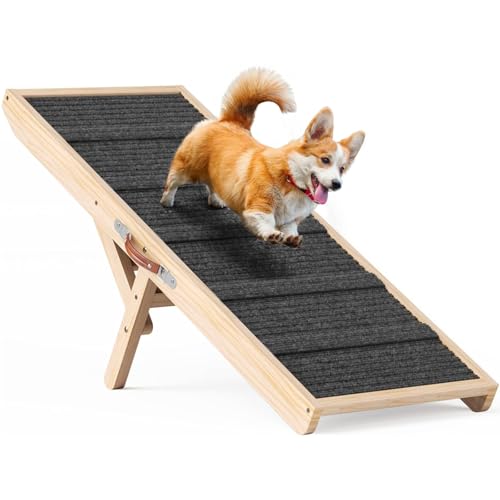 Foldable Dog Ramp, Non-Slip Pet Ramp for Bed, 4 Adjustable Height, Wooden Folding Safety Dog Ramp, Suitable for Small & Large Old Dogs & Cats(L-83cm x 38cm(L. x H.))