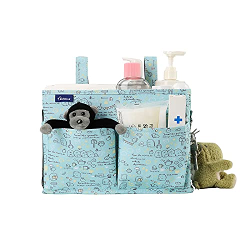 Image of Surblue Bedside Caddy Hanging Organizer Storage Bag for Bunk and Hospital Beds, College Dorm Rooms, Baby Rails, Camp Chairs, Wheelchair - 4 Pockets, 2 Hooks (Cartoon)