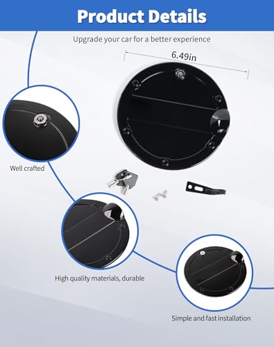 Fit for 2015-2020 Ford F-150 Locking Fuel Gas Filler Tank Door Cap Cover with Keys, Gas Tank Cap Fuel Filler Door Cover Trim Exterior Accessories, Black by DSWSQ - Image 10