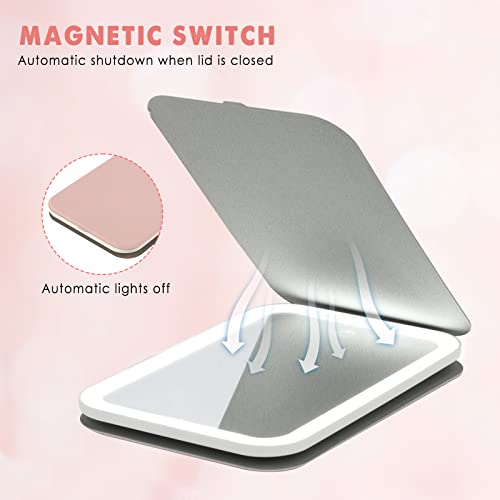 Vanity Mirror With Lights, 8" Portable Makeup Mirror W/Touch Dimmable Foldable Memory Function, 360° Rotating Rechargeable Travel Mirror With Light, Slim Compact Mirror For Desk #TOP5