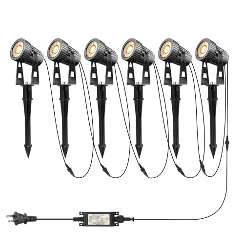 LED Landscape Lights Low Voltage, COB Landscape Lighting 24V 20W Warm White, 2100LM Garden Spotlights Outdoor for Yard, Lawn, Wall, Fence(6 Pack)