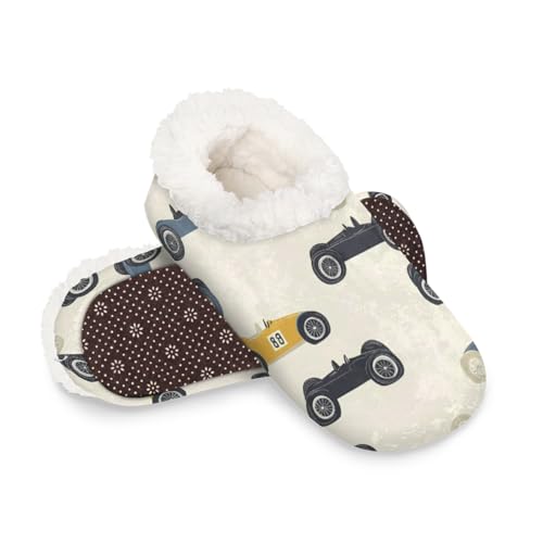 House Slippers for Women Men, Vintage Race Cars Print Soft Fuzzy House Shoes Home Slipper2