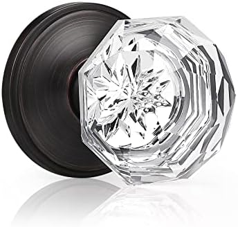 KNOBWELL Passage Clear Glass Door Knob in Diamond Shape, Non-Locking Crystal Door Knob for Hallway/Closets, Keyless Clear Diamond Glass Door Lock Handle, Oil Rubbed Bronze