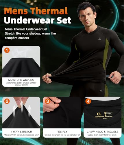 CL convallaria Mens Thermal Underwear Set with Fly Long Johns Base Layer Winter Hunting Gear Sport Top and Bottom2