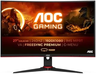 AOC Gaming C27G2ZE - 27 Inch FHD Curved Monitor, 240Hz, 0.5ms, VA, AMD FreeSync Premium, Low Input Lag (1920x1080 @240Hz, 300cd/m² HDMI/DP)