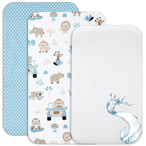 Lovely Hippo Draps Housses Cododo + 1 Alèse Protège Matelas Compatible Cododo Bébé - Drap Housse Cododo 100% Coton - Alèse 100% Imperméable (Safari Bleu, 90 x 55 cm)